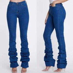 Women's Stacked Leg Jeans Stretch Denim High Rise